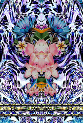 Flowers and Leopard pattern, silk scarf design, fashion textile.Seamless pattern