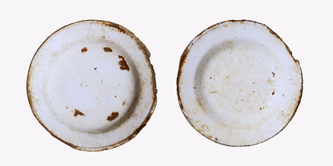 Rusted zinc plate on white background