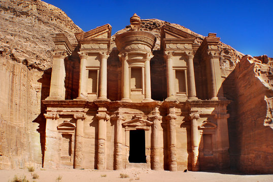 Ad Deir or El Deir,"The Monastery" is a monumental building carved out of rock in the ancient Jordanian city of Petra. is an example of the Nabatean Classical style. 
