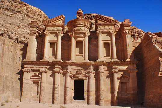 Ad Deir or El Deir,"The Monastery" is a monumental building carved out of rock in the ancient Jordanian city of Petra. is an example of the Nabatean Classical style. 