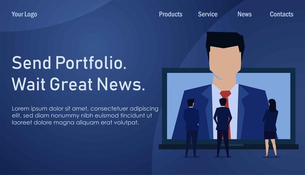 Team of businessman see new employee for hire online illustration. Business Landing Page Template.