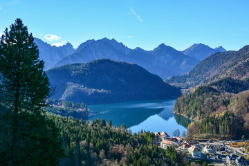 Fototapeta na wymiar Alpsee lake, Alpine landscape near Füssen town in Bavaria, Germany. 