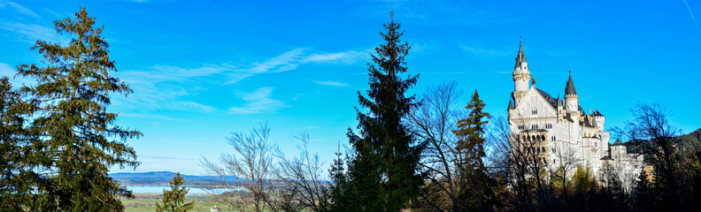 Alpine landscape with medieval Neuschwanstein castle near Füssen town in Bavaria, Germany