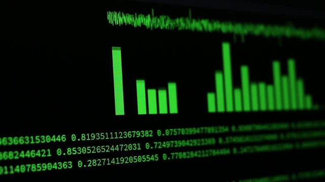 Running hacker like computer codes and information on digital screen