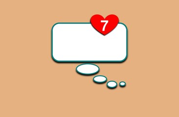 Illustration of dialog balloon with the heart. Messaging technology. Love. Notification of 7 new files. Graphic on brown background.