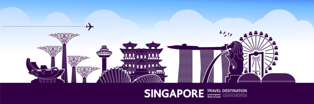 Singapore travel destination grand vector illustration.