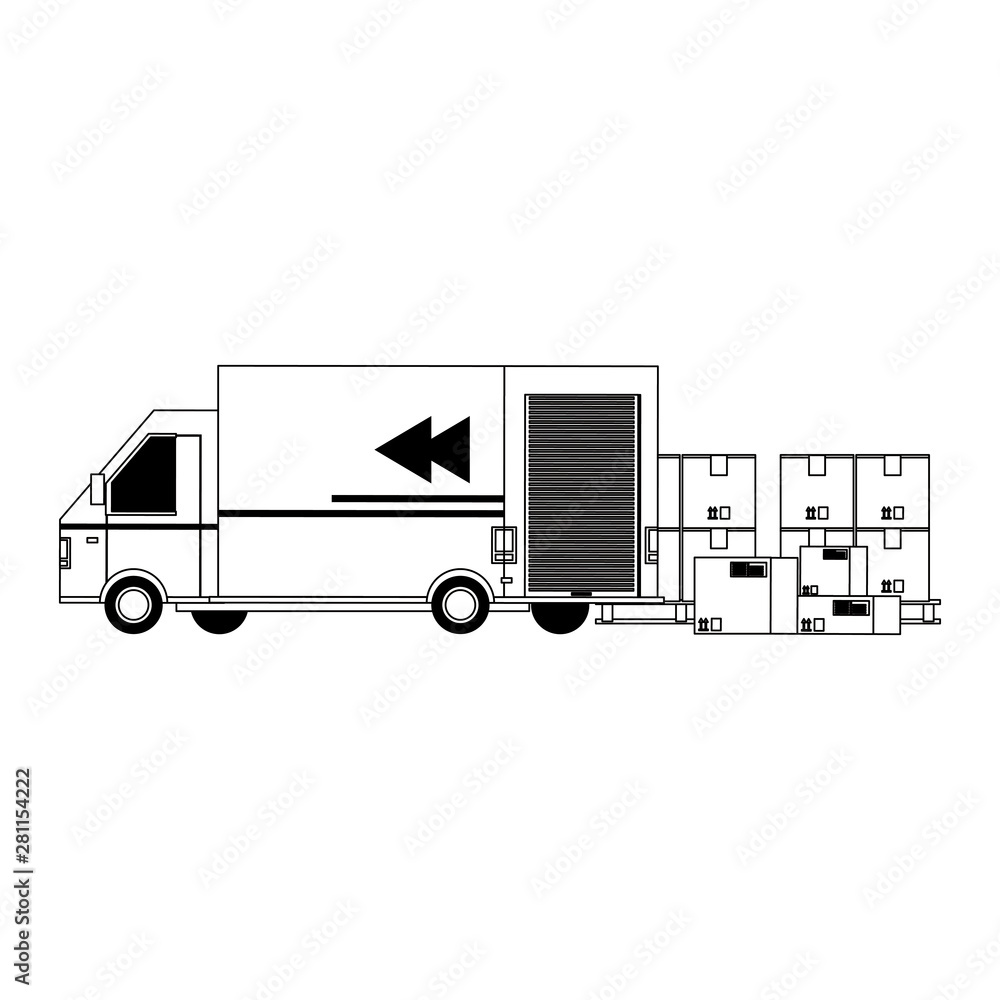 Wall mural shipping logistic delivery cargo cartoon in black and white