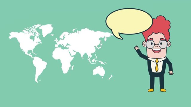 businessman with world map and speech bubble