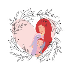 card of woman with baby avatar character