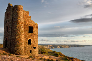 Abandoned Stamps and Whim Engine house at Wheal Coates tine mine on the Celtic Sea Cornwall England...