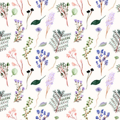 floral and branches watercolor seamless pattern