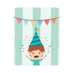 card of boy with party hat in birthday celebration