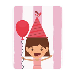 card of girl with party hat in birthday celebration
