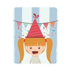 card of girl with party hat in birthday celebration