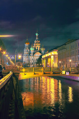 Fototapeta premium Church of the Savior on Blood on Griboedov channel Quay is one of the main sights of Saint Petersburg, Russia.