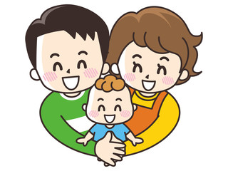 赤ちゃんを包み込む両親