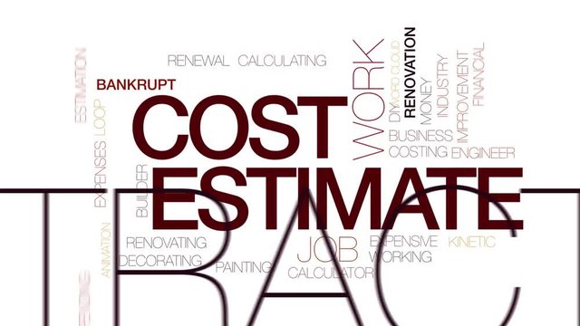 Cost estimate animated word cloud. Kinetic typography.