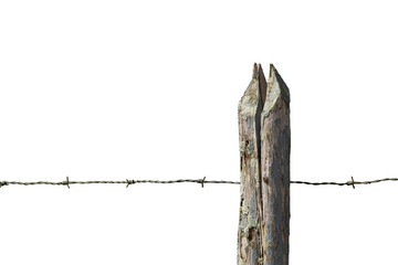 Barbed wire fence isolated on white background