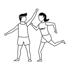 fitness sport exercise lifestyle cartoon in black and white