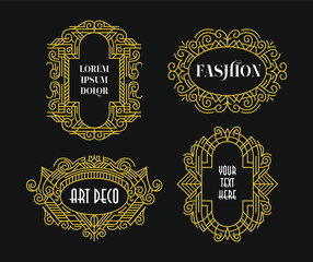 Beautiful Art Deco Set Vintage Ornament Frames Exclusive Line Art Minimalist Badges Luxury Label Design Elements