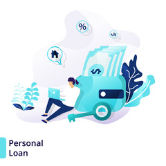Landing page template of Personal Loan. Modern flat design concept of Credit And Loan . can be used for web, ui, banners, templates, backgrounds, flayer, posters. Vector illustration