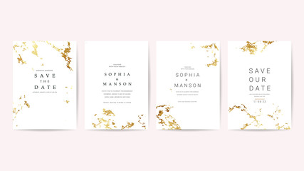 Luxury wedding invite cards collection. Set of white marble texture background and gold border frame you can apply at  wedding Invitation, Thank you Card, rsvp, posters, modern card design template.  - obrazy, fototapety, plakaty