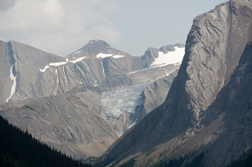 A glacier alongside Maligne Lake