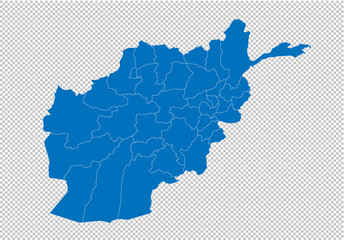 Fototapeta na wymiar Afghanistan map - High detailed blue map with counties/regions/states of Afghanistan. Afghanistan map isolated on transparent background.
