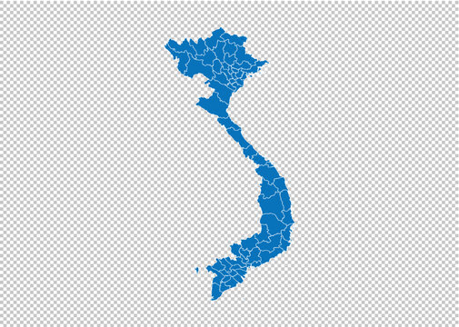 vietnam map - High detailed blue map with counties/regions/states of vietnam. vietnam map isolated on transparent background.