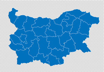 bulgaria map - High detailed blue map with counties/regions/states of bulgaria. bulgaria map isolated on transparent background.