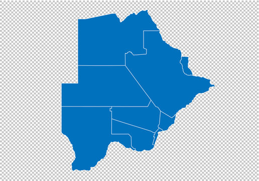 botswana map - High detailed blue map with counties/regions/states of botswana. botswana map isolated on transparent background.