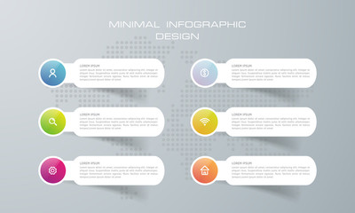 Infographic template with 6  options, workflow, process chart,Timeline infographics design vector can be used for workflow layout, diagram, annual report, web design, steps or processes. - Vector