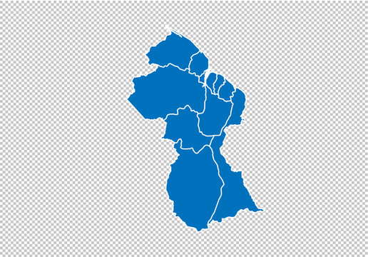 guyana map - High detailed blue map with counties/regions/states of guyana. nepal map isolated on transparent background.