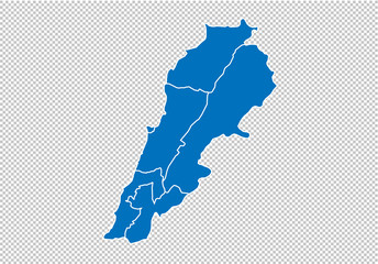 lebanon map - High detailed blue map with counties/regions/states of lebanon. nepal map isolated on transparent background.