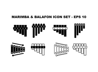 8 (eight) Marimba Icon Set Collection Vector Isolated on White Background. Marimba Musical Instruments are Also Called Marimba, , is a traditional musical instrument from Africa.