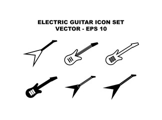 6 (Six) Guitar Music Icon Set Collection Isolated on White Background.- Vector