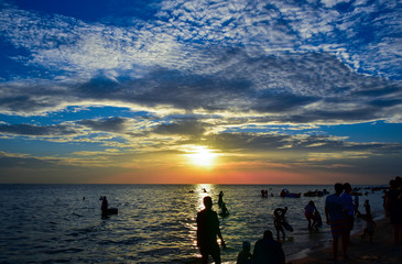 Fototapeta premium Colorful of sunset on sea scape background