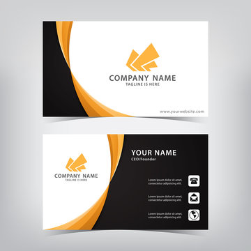 abstract black business card with orange waves