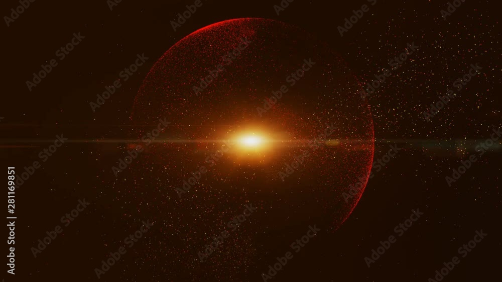 Aufkleber the black background has a small red dust particle that shines in a circular motion, explosion light