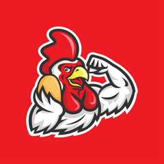 strong rooster with egg on right hand illustration
