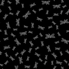 Fototapeta premium Dragonfly seamless hand outline. Pattern with dragonfly seamless hand outline isolated on white background