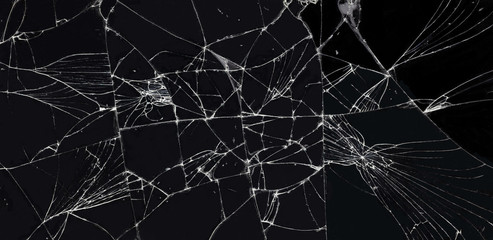 broken glass dark background texture, Cracked touch screen phone. - obrazy, fototapety, plakaty