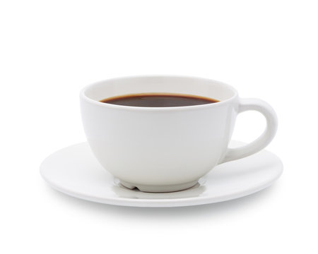 White cup of black coffee isolated on white background with clipping path