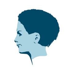 Face side view. Elegant silhouette of a female head. Portrait of a happy smiled woman.