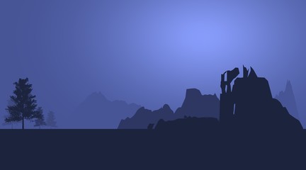 Mountains and trees. Abstract night landscape. Travel concept