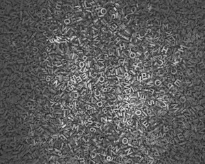 Big data concept, huge amount of 3d dark grey concrete letters and numbers for background texture, 3D illustration.