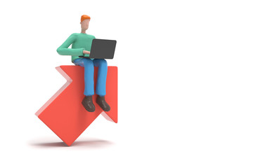 A man working growth direction. Concept business illustration, Leader, Arrows, Reverse trend.3d rendering,conceptual image.