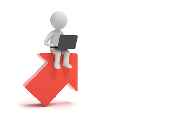 A man working growth direction. Concept business illustration, Leader, Arrows, Reverse trend.3d rendering,conceptual image.