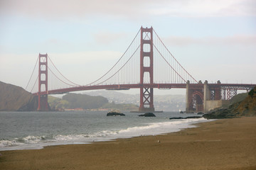 Fototapeta na wymiar Baker Beach, California with the iconic Golden Gate Bridge in the background