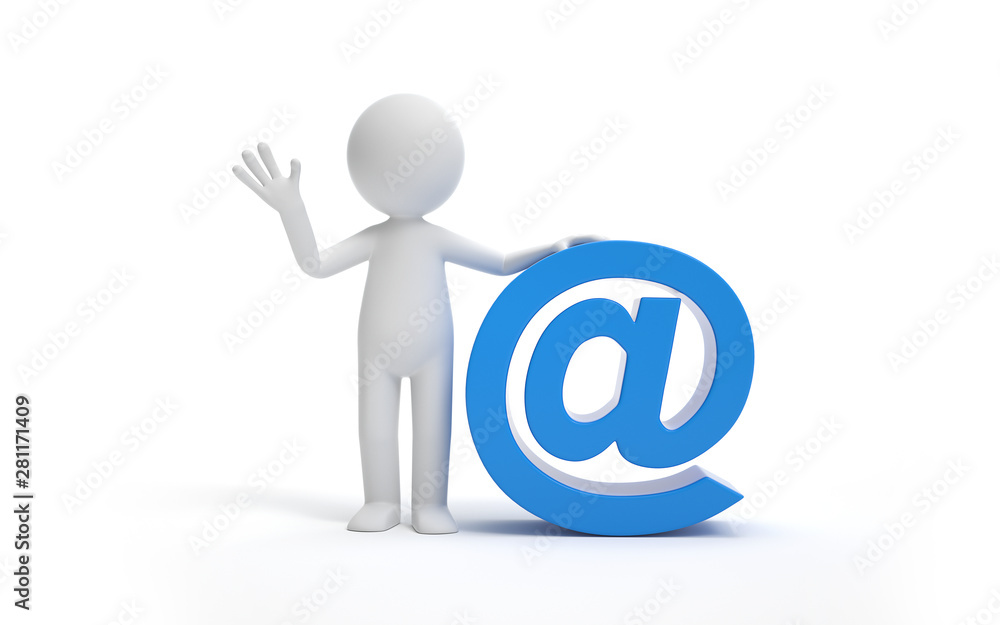 Poster a man standing with a email symbol. business and contact concept. 3d rendering,conceptual image.